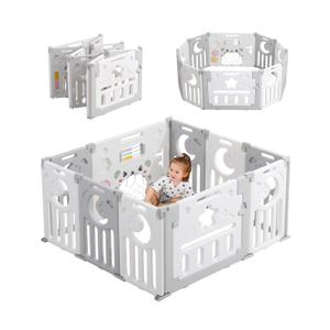 Baby Playpen, Dripex Foldable Playpen for Babies and Toddlers, Custom Shape Baby Fence, Safety Play Yard with Gate, Portable Play Area for Indoor or Outdoor, Grey White,10 Panel