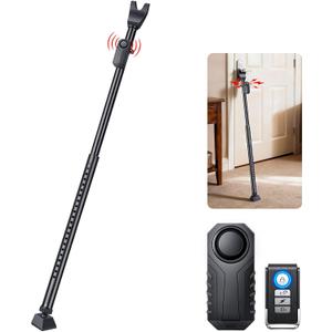Door Security Bar & Sliding Patio Bar with Alarm, Heavy Duty Stoppers Adjustable Jammer for Home, Apartment, Travel(113 dB Extra Loud Alarm), Black Door Stoppers Security Bar