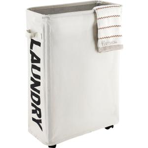Caroeas 22" Rolling Slim Laundry Basket with Stand Foldable Waterproof Sorter and Organizer on Wheels Tall Thin Dirty Laundry Hamper Basket Home Corner Bin (Beige)