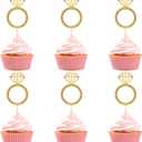 Hooqict 40Pcs Ring Cupcake Toppers Gold Glitter Diamond Ring Cake Topper Decorations Cupcake Picks for Engagement Wedding Anniversary Birthday Bridal Shower Valentines Day Party Decorations