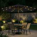 11FT Solar Patio Umbrella with Lights, Outdoor Table Market Umbrella with 32 LED Lights, 8 Sturdy Ribs, Smooth Crank Lift for Pool, Deck and Garden, UV-Resistant