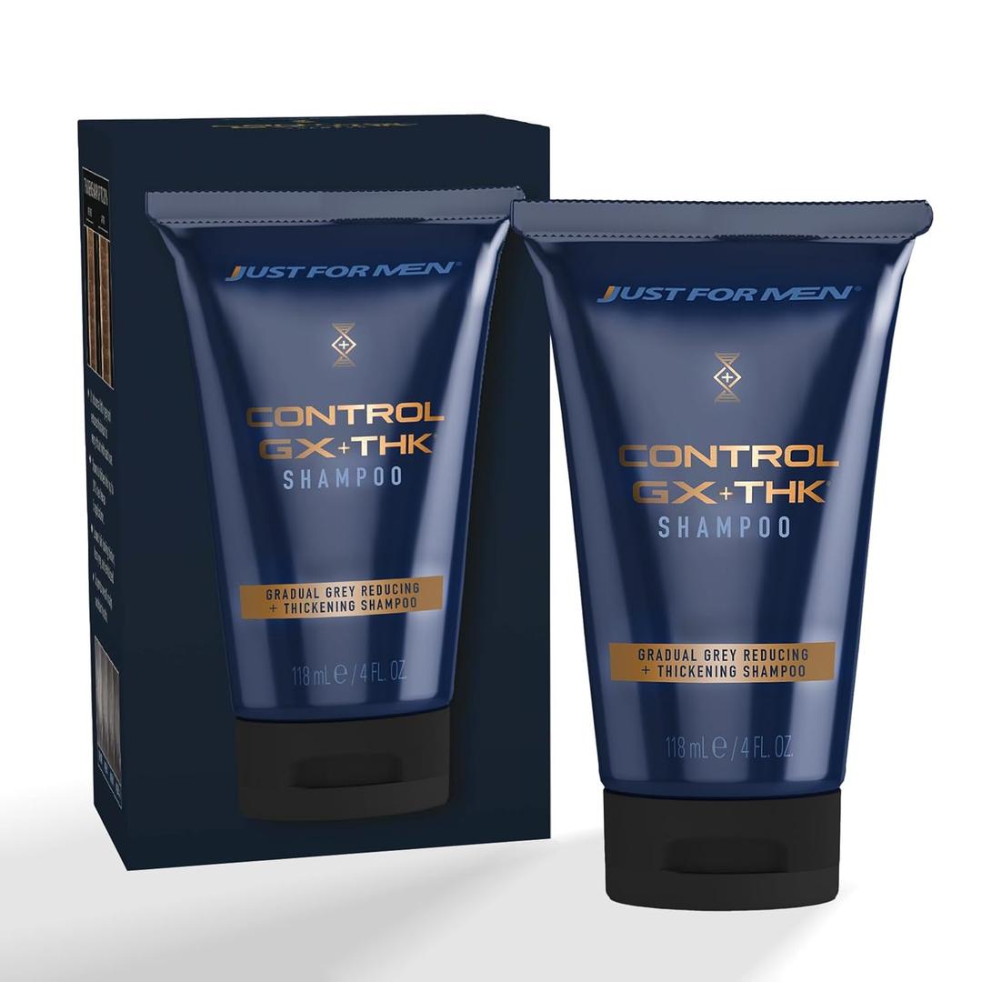 Just for Men Control GX + THK Thickening Shampoo with Grey Reduction, Shampoo for Thinning Hair with Alpha Keratin, Thickens Hair Up to 20%, Works with Every Hair Texture, 4 oz (4 Fl Oz (Pack of 1))