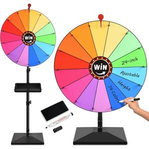 AugFir 24-inch Prize Wheel, Adjustable 32"-61" Height Desktop & Floor Stand Spinning Prize Wheel, Storable Prize Wheel Spinner, Suitable for Party, Carnivals and Tradeshow