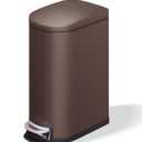 GarveeHome 2.6 Gallon Bathroom Trash Can, Space-Saving Slim Stainless Steel Step-On Garbage Bin with Soft Close Lid, Removable Inner Bucket for Bathroom & Bedroom,Brown