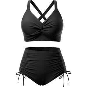 Womens Plus Size High Waisted Bikini -Twist Front Two Piece Swimsuit 2025 Tummy Control Bathing Suits with Drawstring