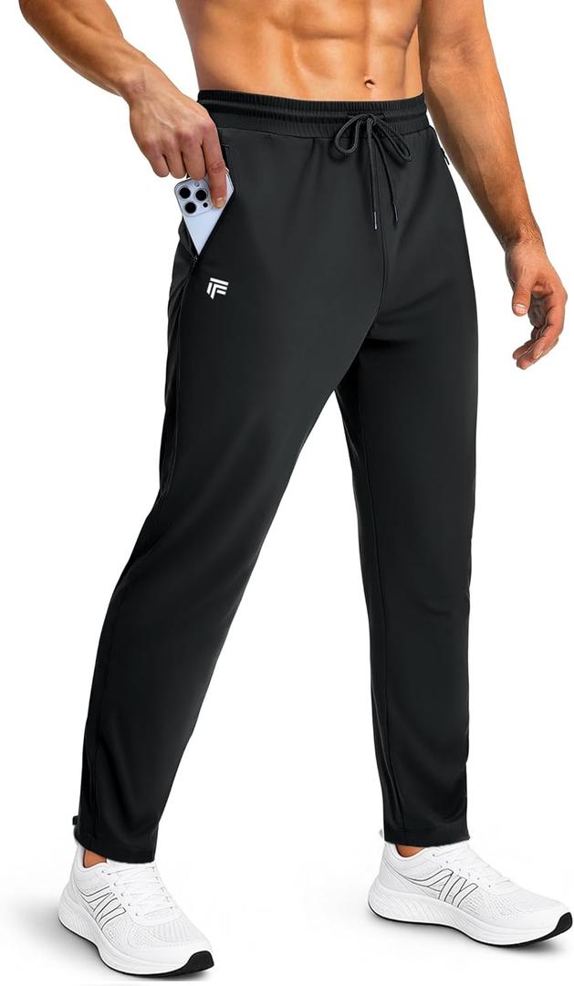 Mens Sweatpants with Zipper Pockets Joggers for Men Workout Athletic Gym Track Fitness Clothing Gifts (Black, M)