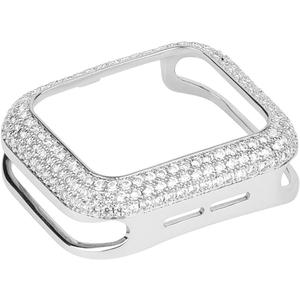 Gorgeous Bling Zircon Crystal Diamond Case Bezel Cover Compatible Apple Watch Series 9 8 7 6 5 4 3 2 1 SE (Silver, 45mm)
