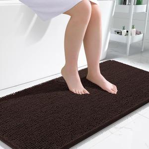 OLANLY Bathroom Rugs 47x24, Extra Soft Absorbent Chenille Bath Rugs, Rubber Backing Quick Dry, Machine Washable Bath Mats for Bathroom Floor, Tub and Shower, Home Decor Accessories, Brown