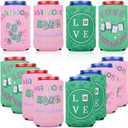 12pcs Mahjong Party Can Coolers, Neoprene Pink and Green Can Sleeve Holder Mahjong Gifts Party Decorations Supplies for Soda Beverage