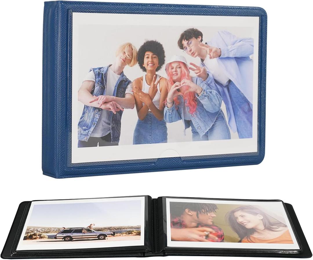 4x6 Small Photo Album Holds 29 Pictures,Horizontal Photo Slots, Portable Wallet Photo Book for Wedding,Anniversary, Baby, Family (Marine Blue)
