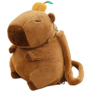 Cute Capybara Backpack with Leash Soft Orange Capybara Stuffed Animals Plush Backpack Gifts for Kids Womens