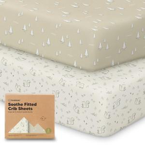 KeaBabies 2-Pack Organic Crib Sheets for Boys, Girls - 52x28 Fitted Crib Mattress Sheet Neutral, Breathable Jersey Cotton Cover for Baby Bed, Toddler Mattress, Soft & Cute Prints (Pine Grove)