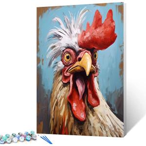 Tucocoo Farm Animal Paint by Bumbers for Adults Framhouse Chicken DIY Paint by Numbers Acrylic Paint Canvas Kitchen Decor Funny Rooster Painting Kits Framhouse Art 16x20 Inch DIY Frame