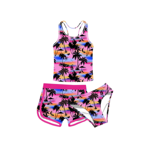 uideazone Girls 3 Piece Bathing Suit Summer UPF 50+ Racerback Swimsuit with Shorts Beach Tankini Sets 9Y