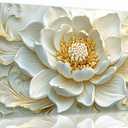 SSNEEKNDG White Floral Wall Art for Living Room Gold Flower Picture Large Botanical Artwork for Bedroom Office Canvas Prints Ready to Hang 20"x40"