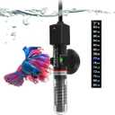 PULACO 25Watt Mini Aquarium Submersible Betta Heater with Free Thermometer Strip for 1-6 Gallon Fish Tanks (Preset Temperature 78)