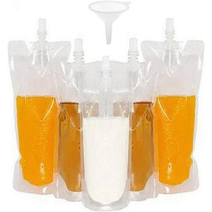 50 beverage bags, transparent smoothie bag container, heavy-duty hand-held leak-proof and sealable beverage bag, 8.4oz for frozen juice beverage bottles, a plastic funnel (250ml)