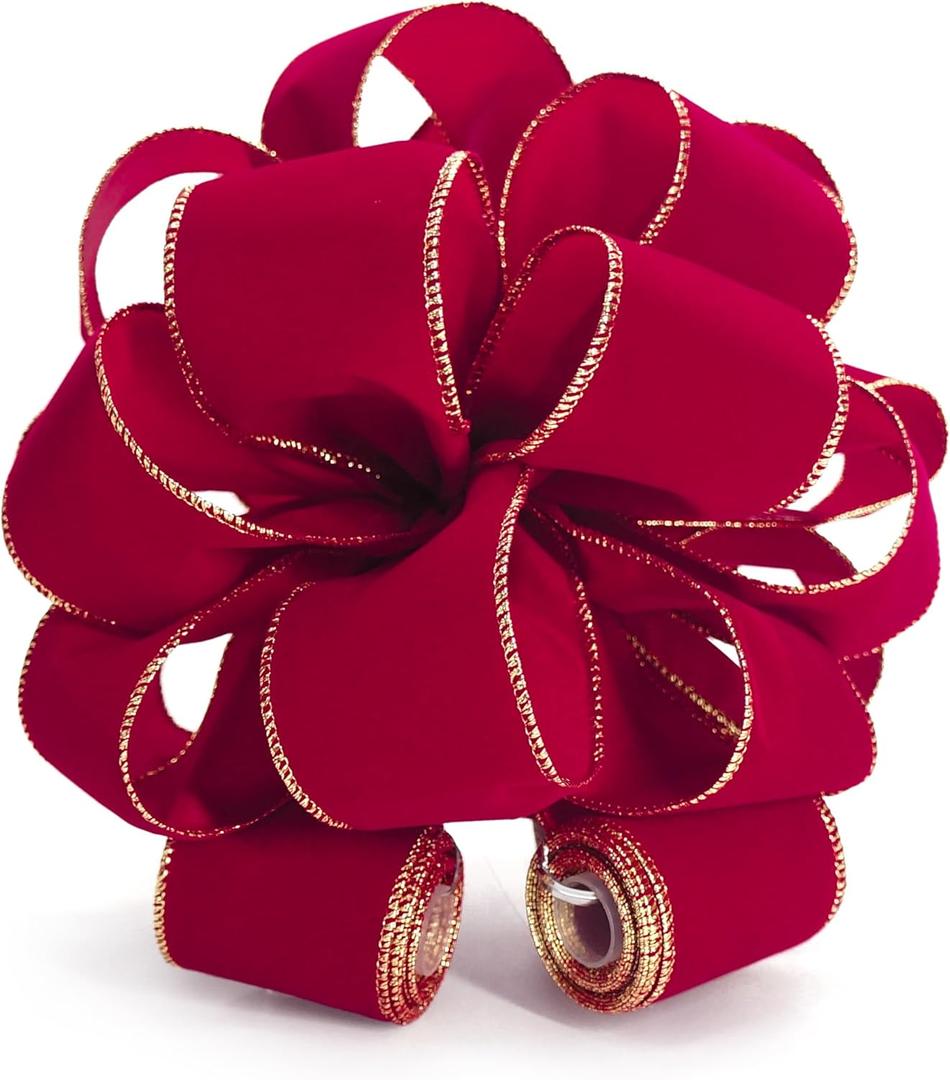 Traico Christmas Tree Topper Bow - Bow: 11" sq. - Tails: 3 Yards Long Each - Velvet Red