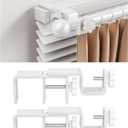 Over-Blinds Curtain Rod Brackets for Outside-Mounted Blinds, Blinds Curtain Rod Brackets for 1.32 Rectangular Headrails, Tool-Free No-Drill Installation for Apartments, Rentals Set of 2 (White)