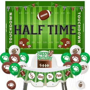 Football Half Birthday Decorations, Football Half Time Backdrop 1/2 Way to First Banner Glitter Paper Happy Birthday Cake Topper with Latex Balloons for Baseball Touchdown 6 Month Birthady Supplies