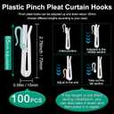 100Pcs Plastic Pinch Pleat Curtain Hooks, 70mm Adjustable Pinch Pleat Hooks Ratchet System Curtain Pleat Hook for Window Curtain, Door Curtain and Shower Curtain
