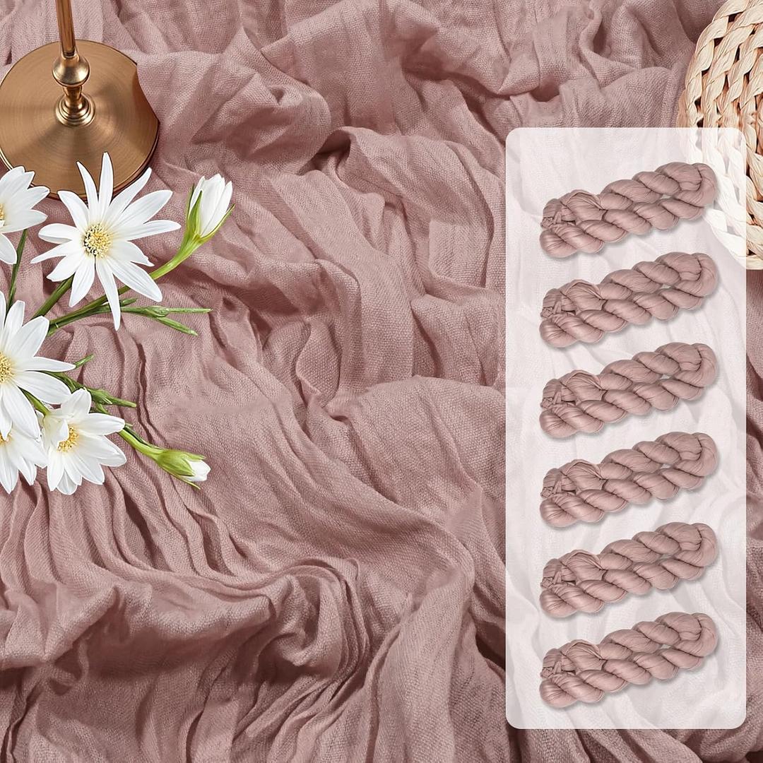 10FT 6 Pack Pink Cheesecloth Table Runner 35x120 inchs Romantic Boho Rustic Gauze Sheer Dusty Pink Cheese Cloth Table Runners for Wedding Bridal Baby Shower Tea Party Birthday Home Decorations