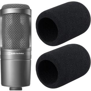 YOUSHARES Audio-Technica AT2020 Pop Filter - 2 PCS AT2020 Microphone Windscreen for Audio Technica AT2020 and AT-2035 AT-2050 ATR2500 ATR2500X AT-4040 Microphones (Black) (2 Pack Foam)