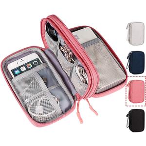 CAOODKDK Electronic Organizer Travel USB Cable Accessories Bag/Case,Waterproof for Power Bank,Charging Cords,Chargers,Mouse,Earphones Flash Driver (Double Layer - Pink)