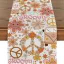 Artoid Mode Daisy Flower Peace and Love Table Runner, Wreath Float Groovy Kitchen Dining Table Decoration for Outdoor Home Party 13x72 Inch