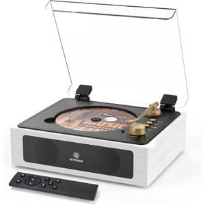 CD Player with Built-in Stereo Speakers Portable Support Bluetooth Nostalgic CD Players for Home Headphone Jack (White)