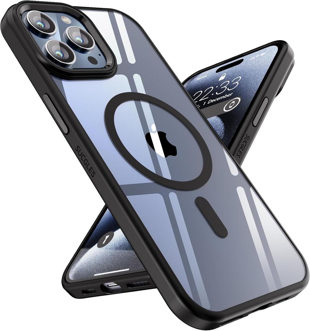 SUCGLES for iPhone 15 Pro Case with MagSafe [Ultra Strong Magnetic] [12FT Military Drop Protection] [Shockproof Bumper] Slim Thin Mag Safe Phone Cover 6.1" for Apple 15pro (Black)