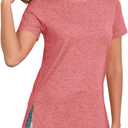 Womens Side Split Casual Summer Tops Short Sleeve T-Shirts (Red, M)