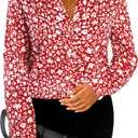 SOFIA'S CHOICE Polka Dot Shirt for Women Long Sleeve Dressy Blouse Work Business Fall Outfits Floral Red Medium (M)