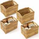Maxdot 4 Pcs Large Stackable Wood Storage Crates Cubes Boxes with Handles 14 Inch Rustic Storage Bins Crates Baskets for Shelves Closet Bookcase Office Home Storeroom
