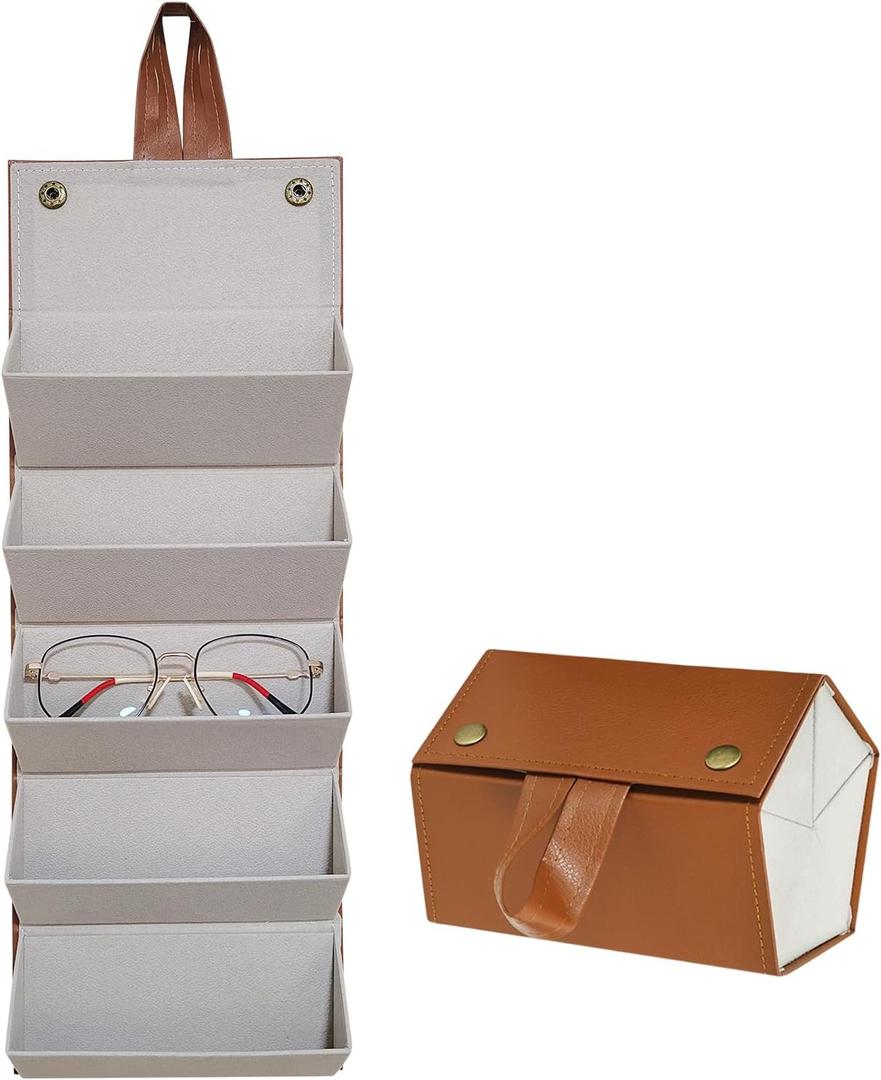 GUZUHUKU Sunglasses Storage Organizer Holder, 5 Slot Foldable Glasses Case Travel Wall Mounted Sunglasses Organizer Case for Homes, Changing Rooms, Bathrooms Or Hotels