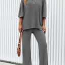 PRETTYGARDEN 2 Piece Lounge Sets for Women Summer 2025 Short Sleeve Tops Wide Leg Pants Matching Travel Outfits Clothing (Grey,X-Small) (XS)