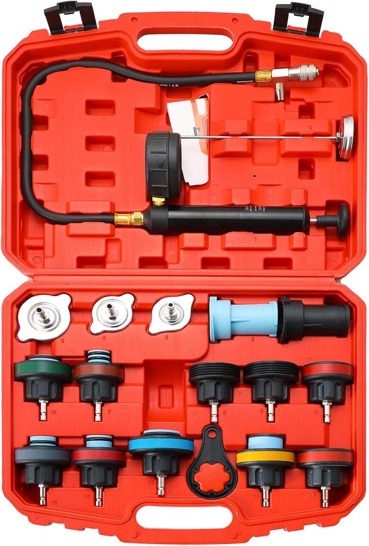 18PCS Radiator Pressure Tester Kit | Coolant Pressure Tester Kit,Radiator Pressure Pump Cooling System Car Leak Tester Detector Tool Water Tank Adapter Auto Coolant Vacuum Purge Head Gasket