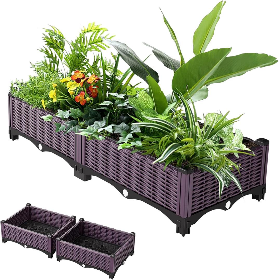 Raised Garden Bed Garden Planter Box with Drainage Holes, Plastic Raised Beds for Gardening Vegetables Herb Flowers,Garden Beds Outdoor for Garden Patio Deck Balcony (Purple)