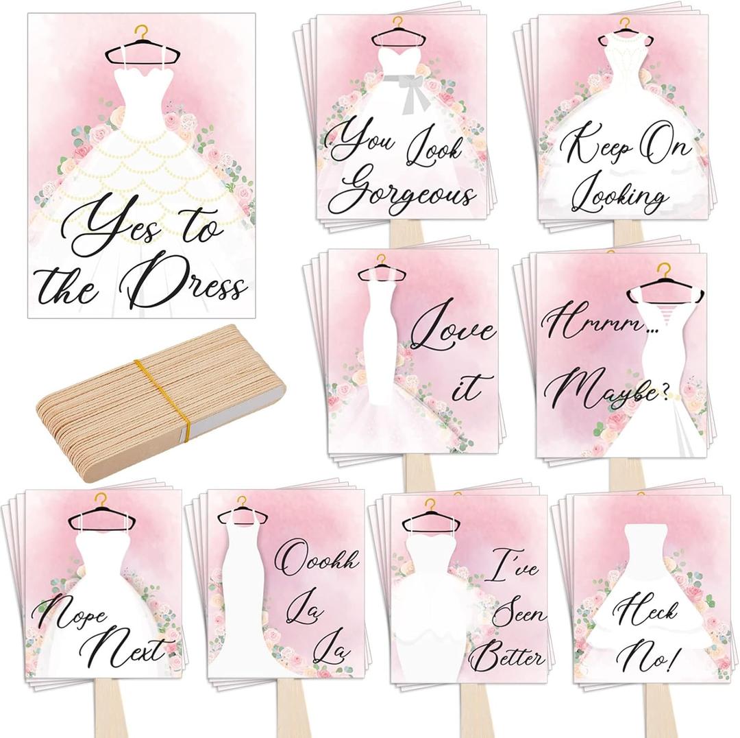 Lewtemi Set of 33 Say Yes to the Dress Signs Wedding Shopping Props Signs Paddles for Bridesmaids and Brides Bachelorette Party Games(Dress Style)