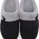 NineCiFun Women's Slip on Fuzzy Slippers Memory Foam House Slippers Outdoor Indoor Warm Plush Bedroom Shoes Scuff with Faux Fur Lining (9-10, Black Grey)