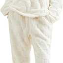 VOROFY Women's Fuzzy Fleece Pajamas Set Plush Flannel Pullover Top and Pants 2 Piece Pjs Sets Warm Fluffy Sleepwear, XL