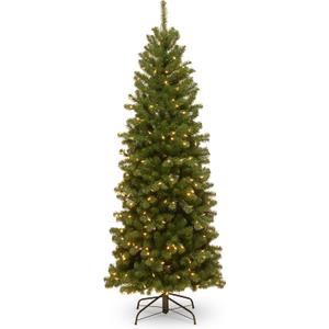 National Tree Company 6 ft Pre-Lit North Valley Spruce Slim Artificial Christmas Tree, 250 Clear Lights, 636 Tips, Includes Stand, Green