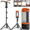 Rechargeable 12000mAh Camping Light with Adjustable Stand, Cordless Work Light with 3 LED Lamp Heads, 2200 Lumens Dimmable Magnetic Emergency Flashlight with Detachable Tripod, Orange