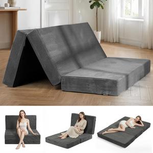 Erament Folding Mattress Queen Size, Trifold Mattress 6 inch Foldable Futon Sofa Bed with Corduroy Cover, Memory Foam Mattress Topper with Carry Handle