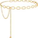 SUOSDEY Gold Silver Waist Chain Belt for Women,Fashion Metal Adjustable Chain Belts for Dresses (Fit for Waist up to 36 inches, 13-gold(oval))