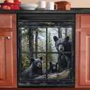 Forest Animal Dishwasher Magnet Cover, Black Bear Dishwasher Decorative Cover Magnetic Refrigerator Front Cover, Home Kitchen Decorative Magnetic Dishwasher Front Cover 23x26 Inch Magnetic (Magnetic 23"W x 26"H, Black Bear 02)