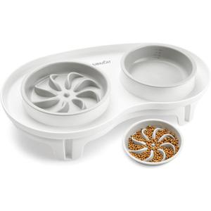 Elevated Cat Slow Feeder Bowl: Anti-Vomiting Bloat Stop Raised Food & Water Bowl for Kitten Healthy Eating - No-Spill/Non-Slip Shallow Puzzle Bowl for Puppy Small Dogs