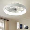 20" Modern White Flush Mount Ceiling Fan with Lights, 6 Wind Speeds, LED, Voice Control, Bedroom, Living Room, Kitchen (White-Y1095-WH02)