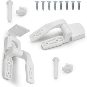 White Plastic Toilet Seat Hinge Replacement with Bolts, Screws, and Nuts, Universal Toilet Seat Bracket Hardware for Replacement and Repair.