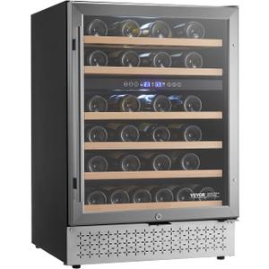 VEVOR Bottled Drinks Cooler, 46 Bottle Dual Zone Bottled Drinks Fridge, Built-in & Freestanding Fridge with Glass Door, Adjustable Shelves, Digital Temperature Control, Bottled Drinks Cooler Refrigerator for Home, Office, Bar